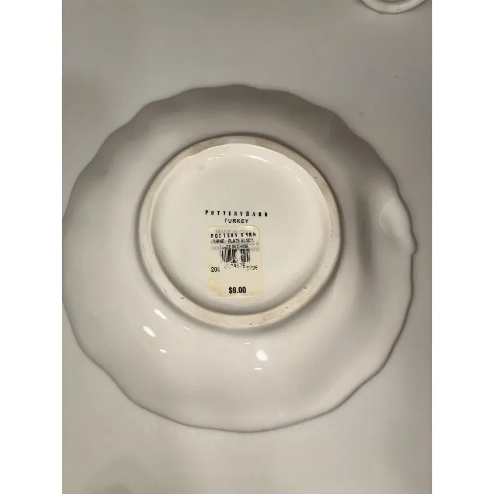 Pottery Barn Turkey Appetizer Plate Thanksgiving White Fall Excellent